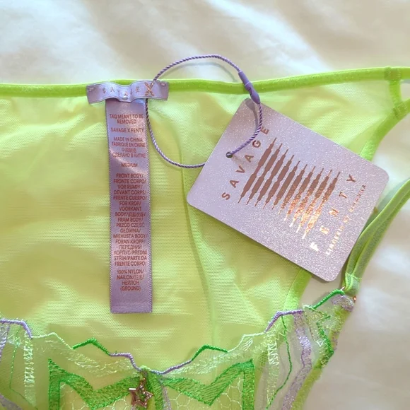 Savage X Fenty Neon Green Lace Thong - Picture 2 of 5